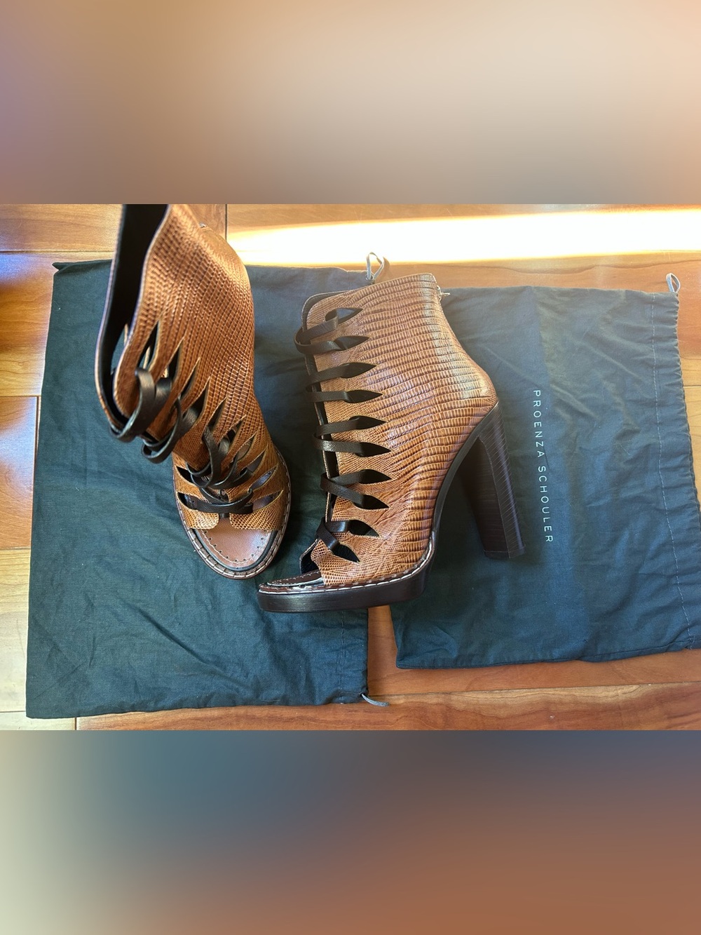 Proenza Schouler Brown Leather Open-Toe Booties